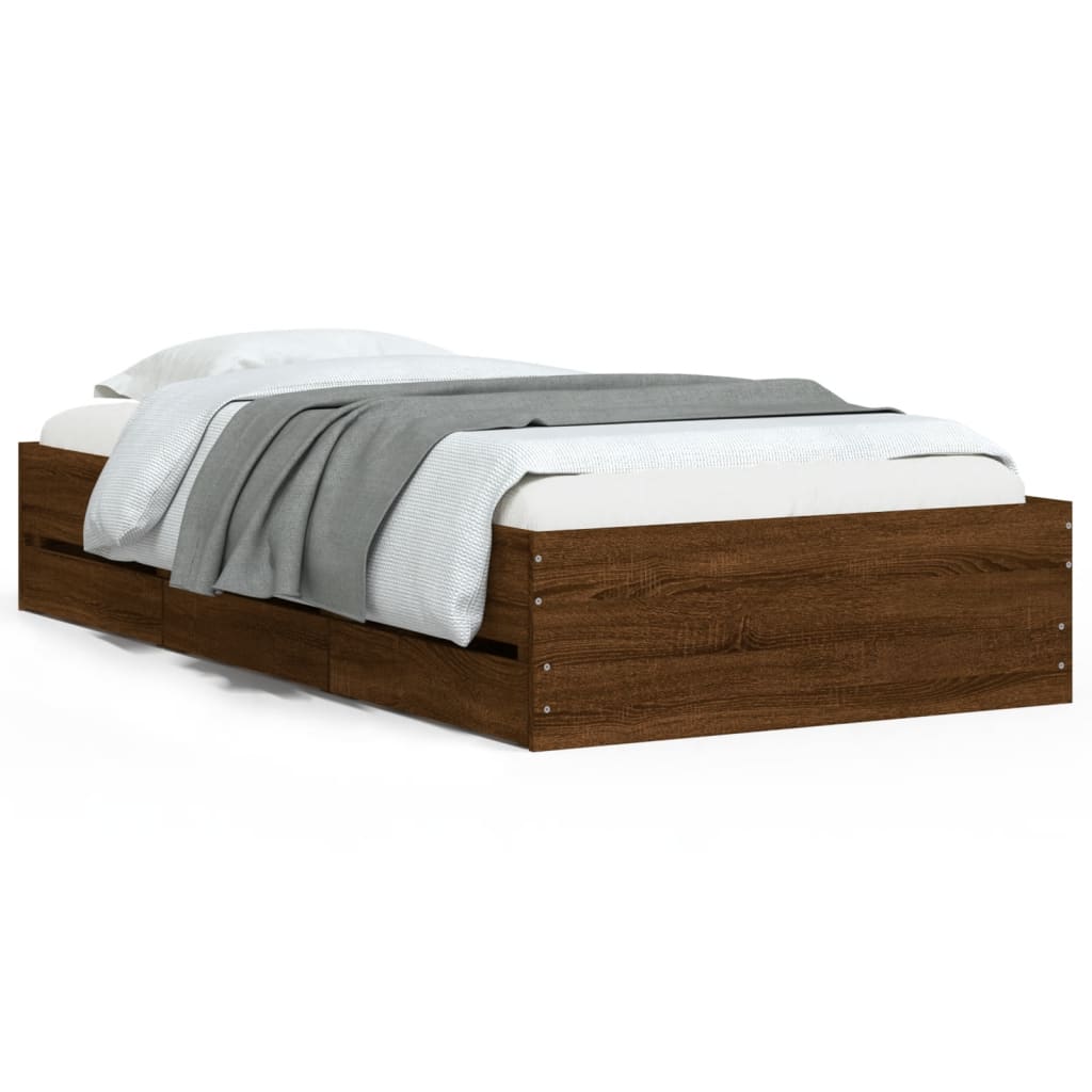 vidaXL Cadre de lit avec tiroirs sans matelas chêne marron 90x200 cm