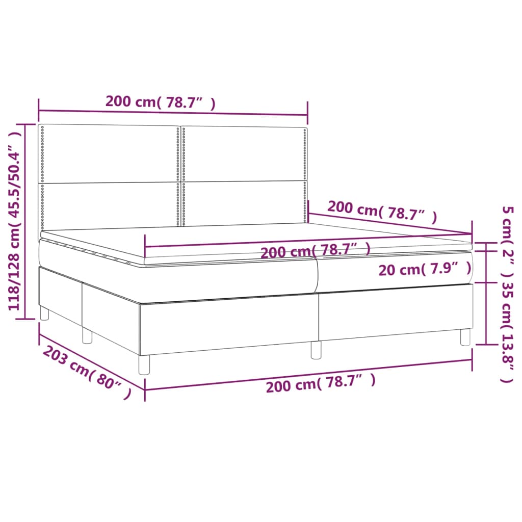 vidaXL Sommier à lattes de lit avec matelas et LED Noir 200x200 cm