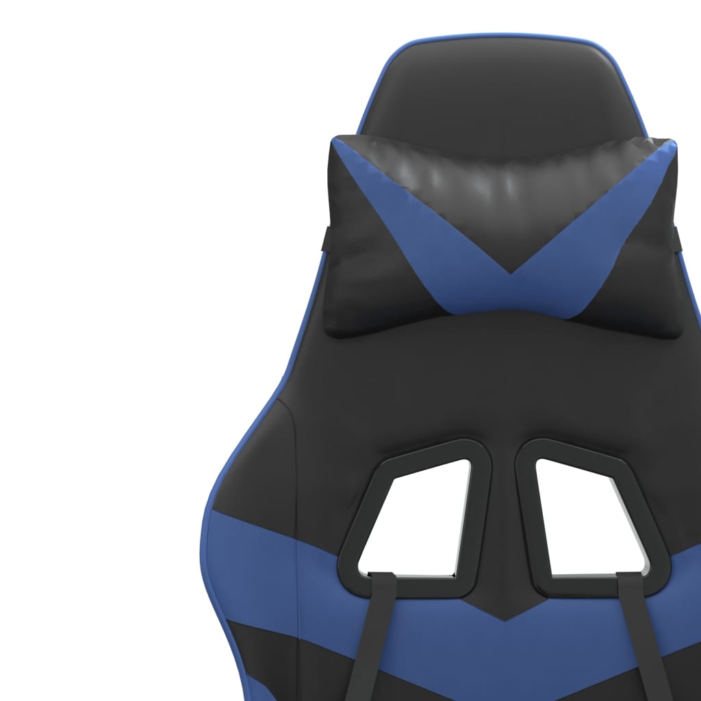 vidaXL Chaise de jeu pivotante et repose-pied Noir et bleu Similicuir