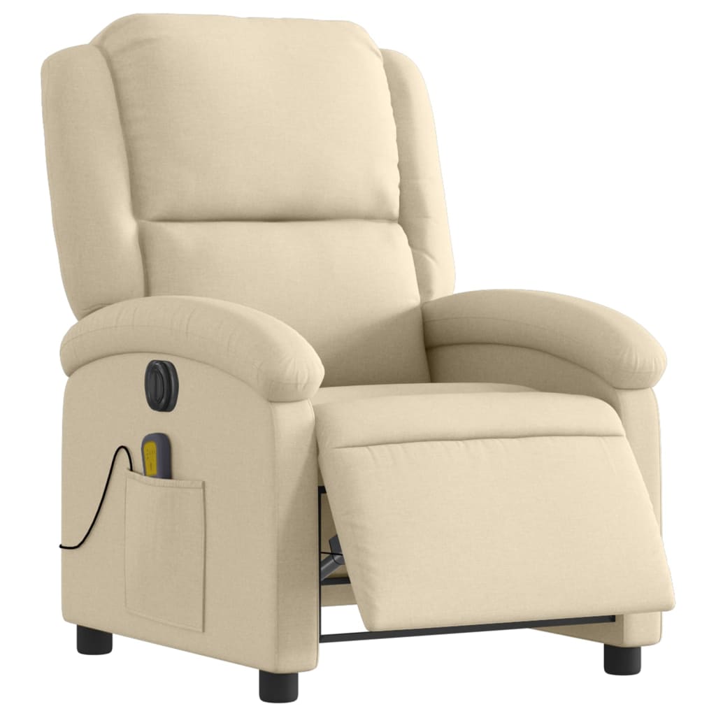 vidaXL Fauteuil inclinable de massage électrique crème tissu