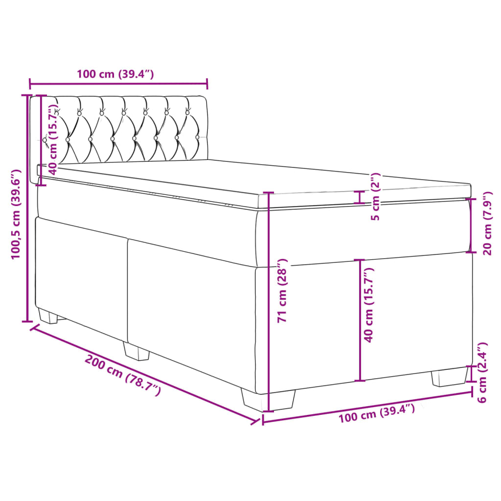 vidaXL Sommier à lattes de lit avec matelas Gris clair 100x200cm Tissu