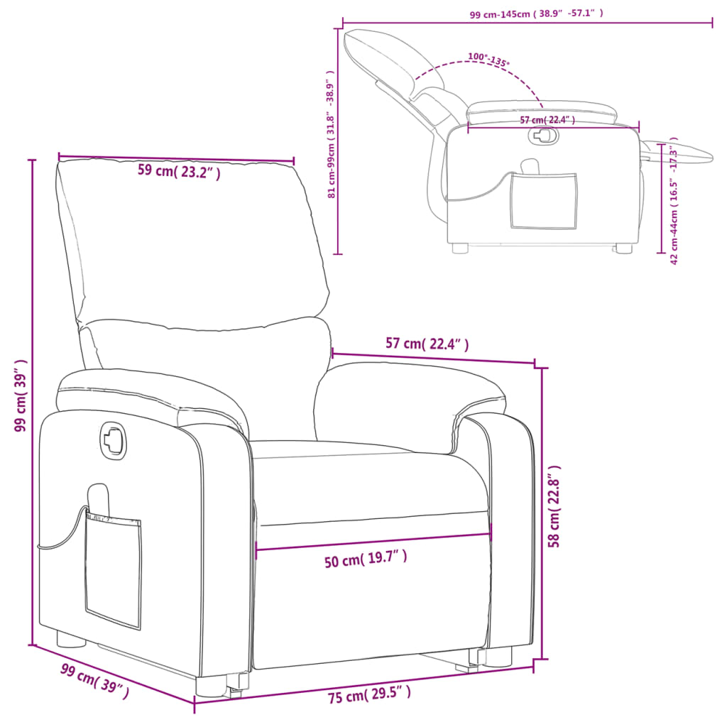 vidaXL Fauteuil de massage inclinable Marron Tissu