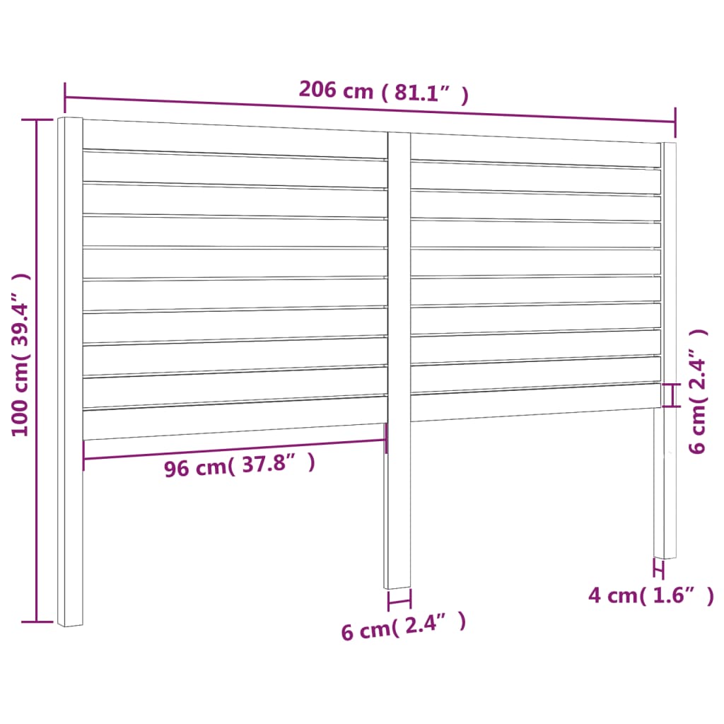 vidaXL Tête de lit 206x4x100 cm Bois massif de pin