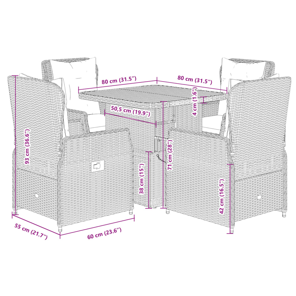 vidaXL Ensemble à manger de jardin coussins 5pcs Noir Résine tressée