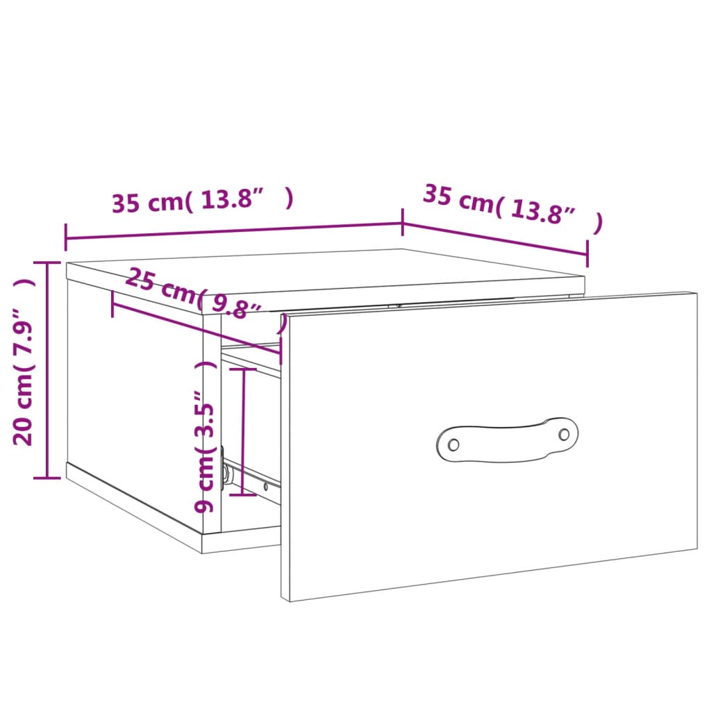 vidaXL Tables de chevet murales 2 pcs gris béton 35x35x20 cm