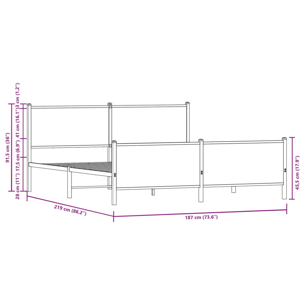 vidaXL Cadre de lit en métal sans matelas chêne marron 183x213 cm