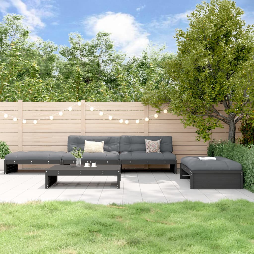 vidaXL Salon de jardin 5 pcs avec coussins noir bois massif