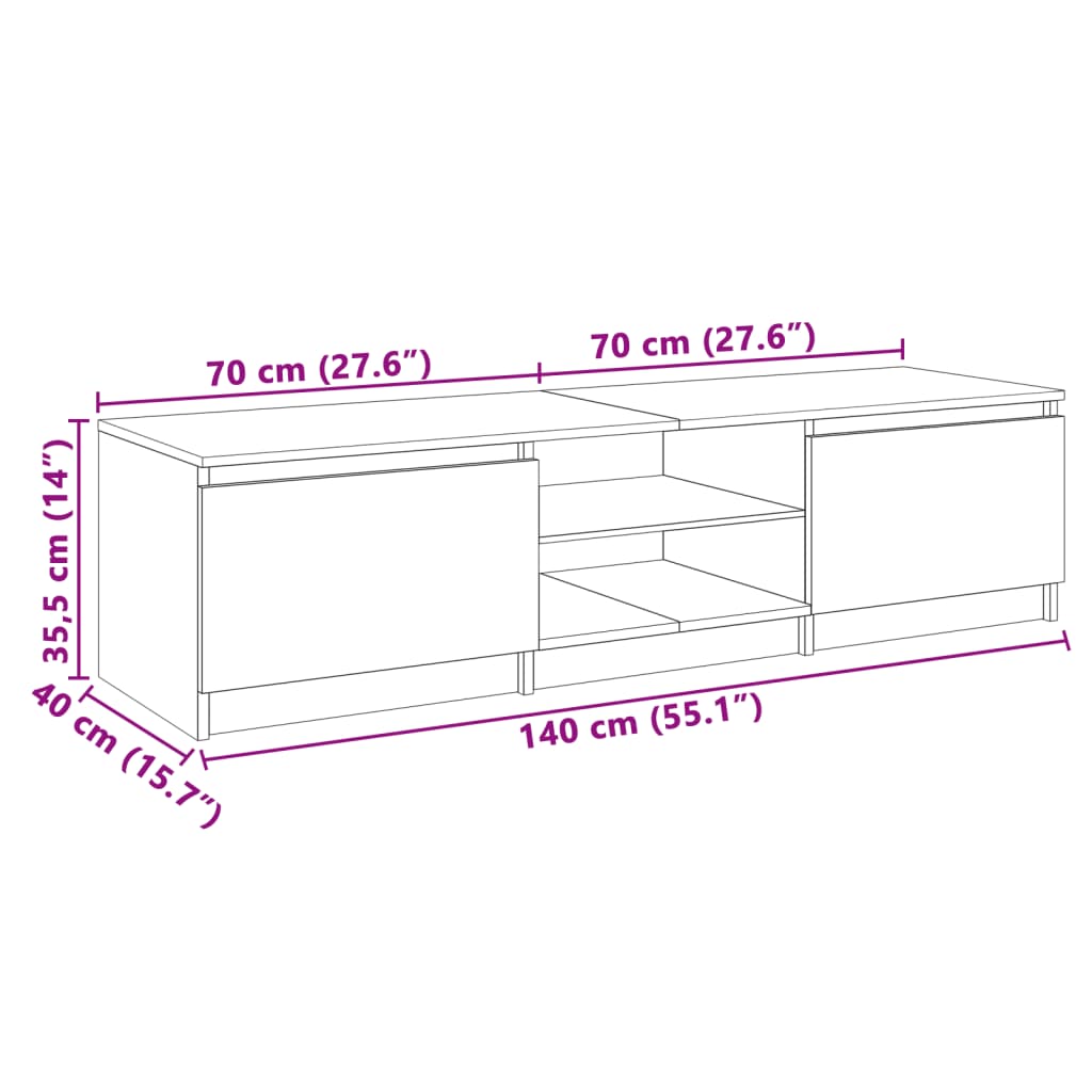 vidaXL Meuble TV avec lumières LED blanc 140x40x35,5 cm