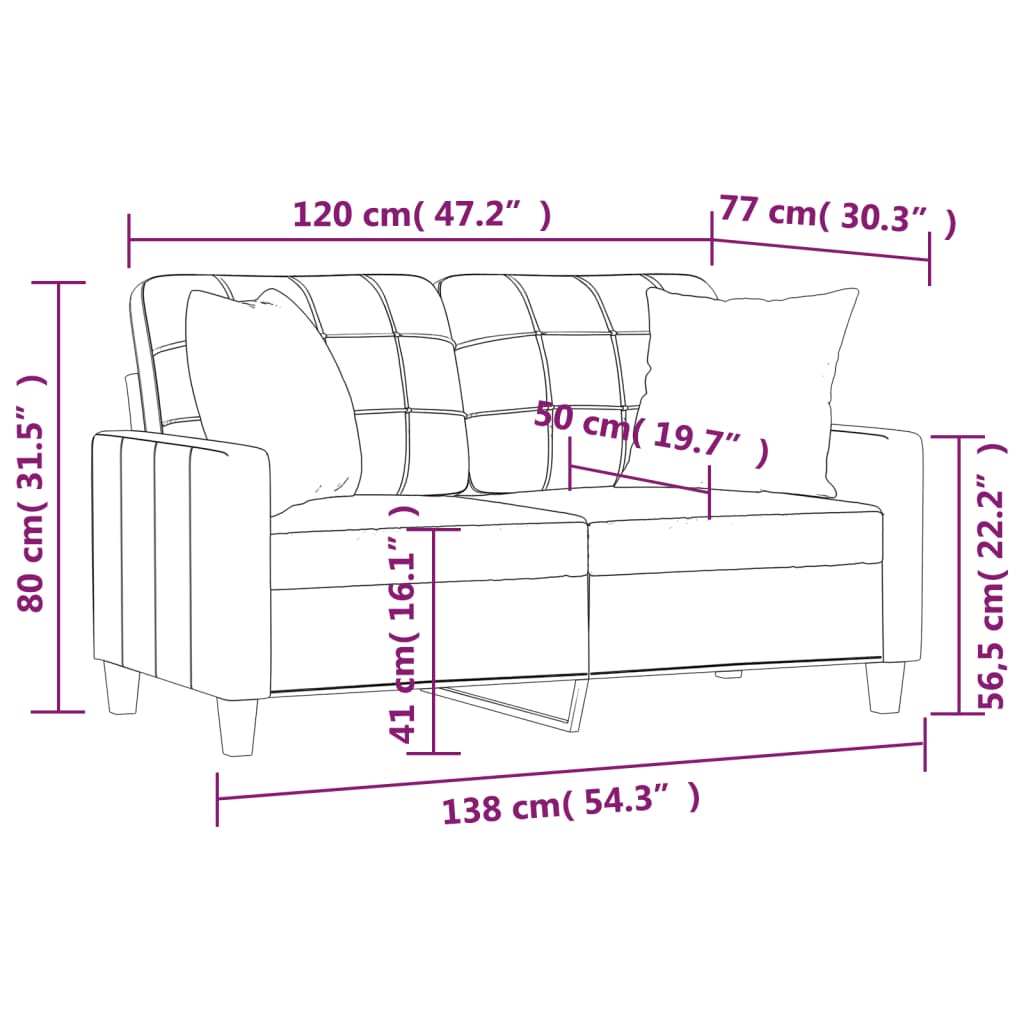 vidaXL Canapé 2 places avec oreillers crème 120 cm similicuir