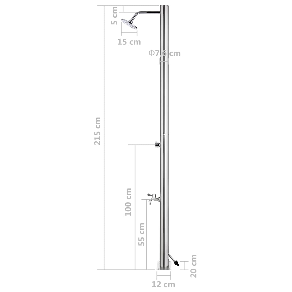 vidaXL Douche de jardin avec base gris 220 cm Acier inoxydable