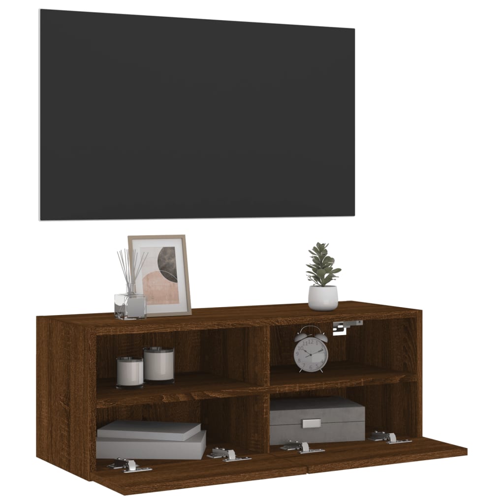 vidaXL Meuble TV mural chêne marron 80x30x30 cm bois d'ingénierie