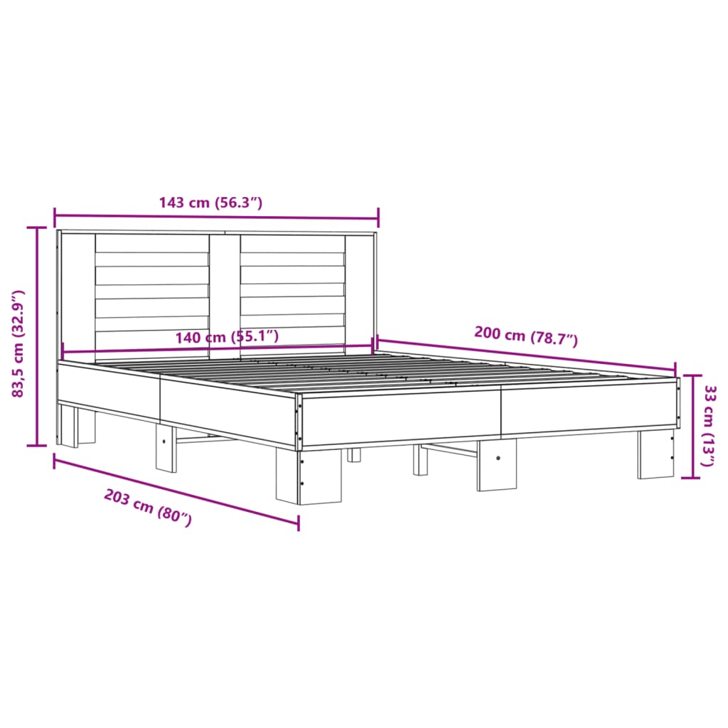 vidaXL Cadre de lit sans matelas chêne marron 140x200 cm