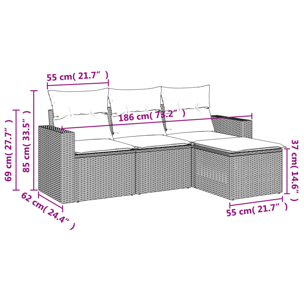 vidaXL Salon de jardin avec coussins 4 pcs beige résine tressée