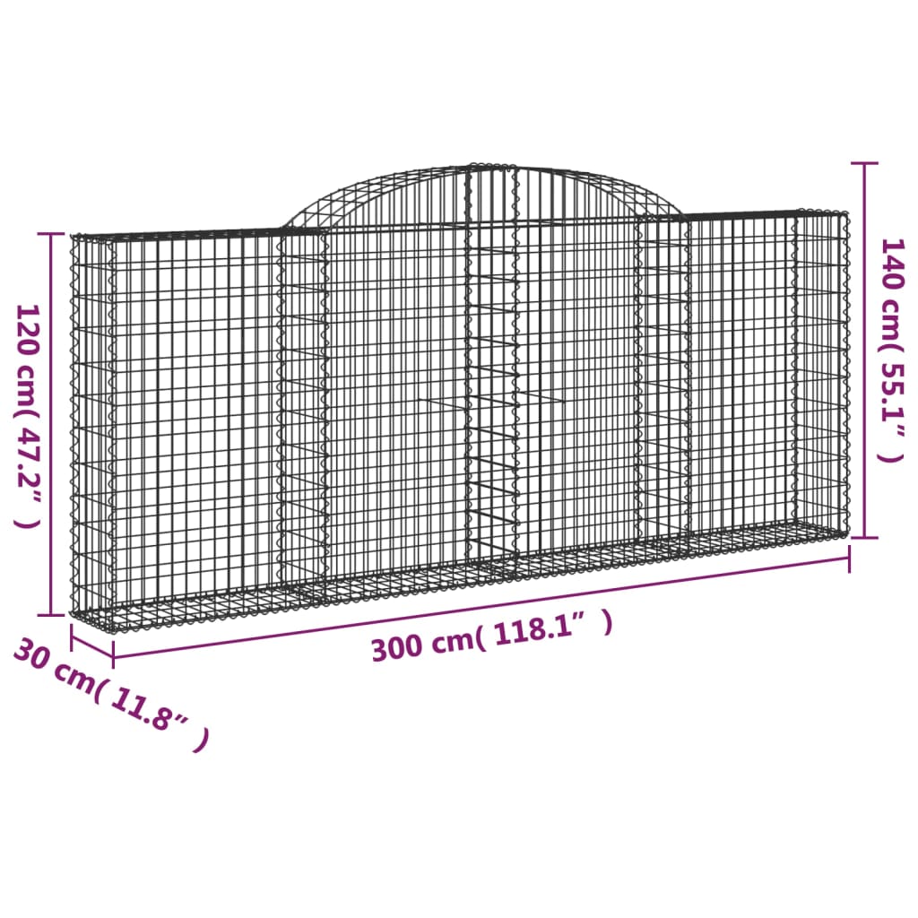 vidaXL Paniers à gabions arqués 9 pcs 300x30x120/140 cm fer galvanisé