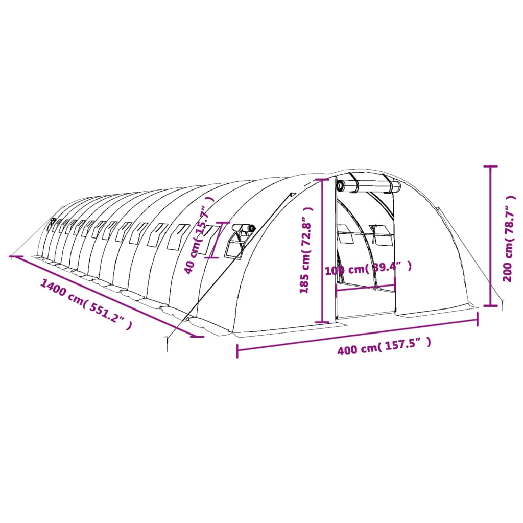 vidaXL Serre avec cadre en acier blanc 56 m² 14x4x2 m