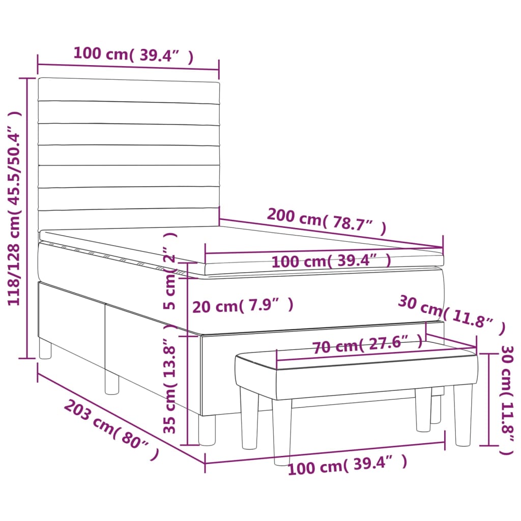 vidaXL Sommier à lattes de lit avec matelas Noir 100x200 cm Tissu