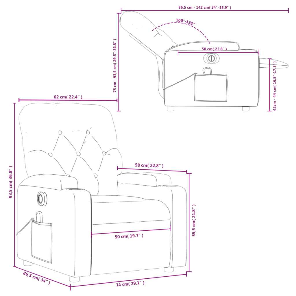 vidaXL Fauteuil de massage inclinable électrique noir similicuir