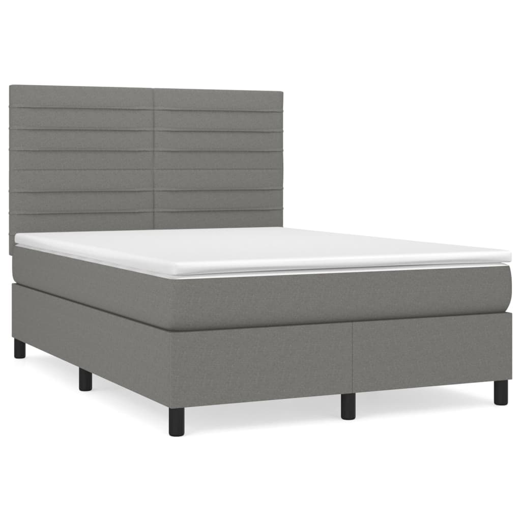 vidaXL Sommier à lattes de lit avec matelas Gris foncé 140x200cm Tissu