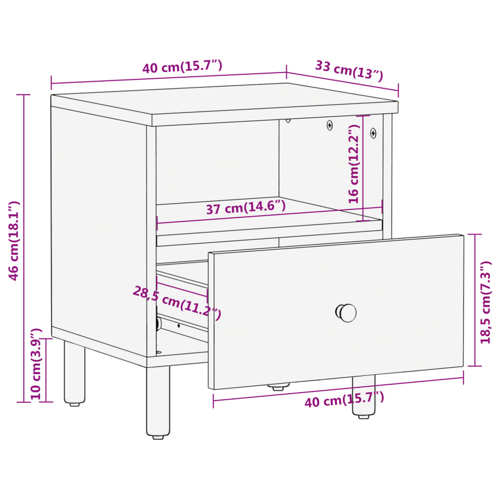 vidaXL Table de chevet 40x33x46 cm Bois de manguier solide