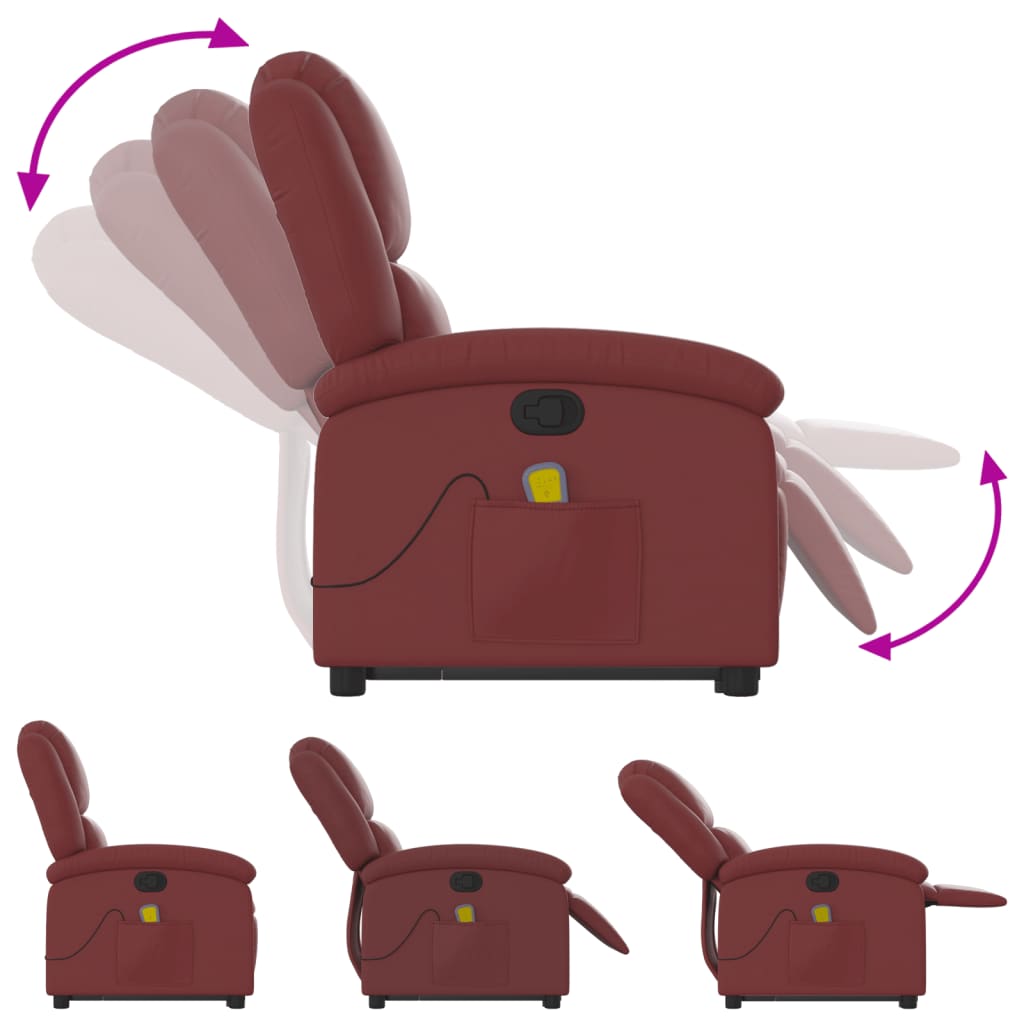 vidaXL Fauteuil inclinable de massage Rouge bordeaux Similicuir