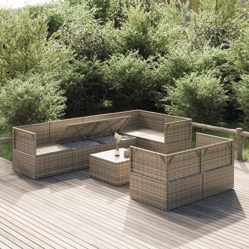 vidaXL Salon de jardin 8 pcs avec coussins Gris Résine tressée