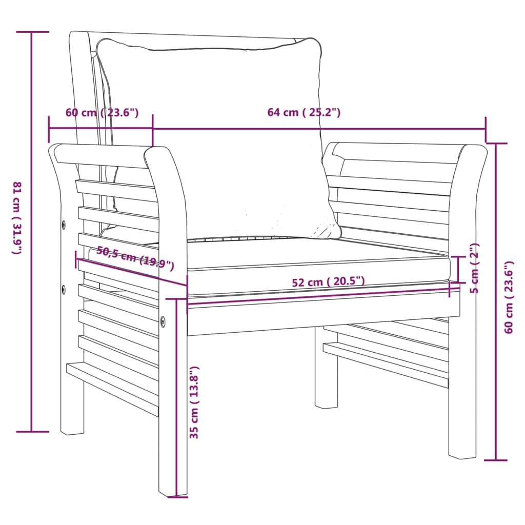 vidaXL Chaises de canapé coussins gris foncé lot de 2 acacia massif