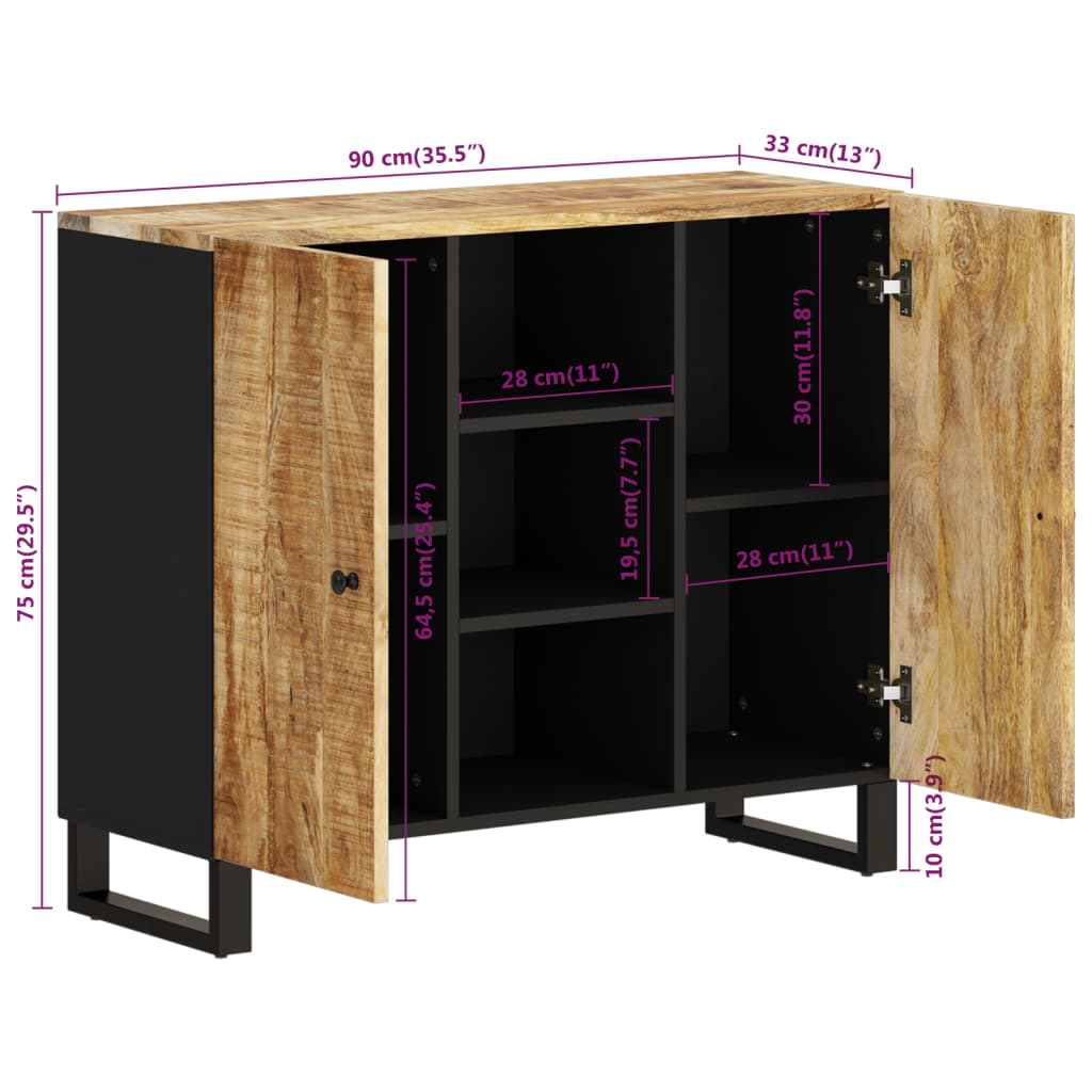 vidaXL Buffet avec 2 portes 90x33x75 cm bois massif de manguier