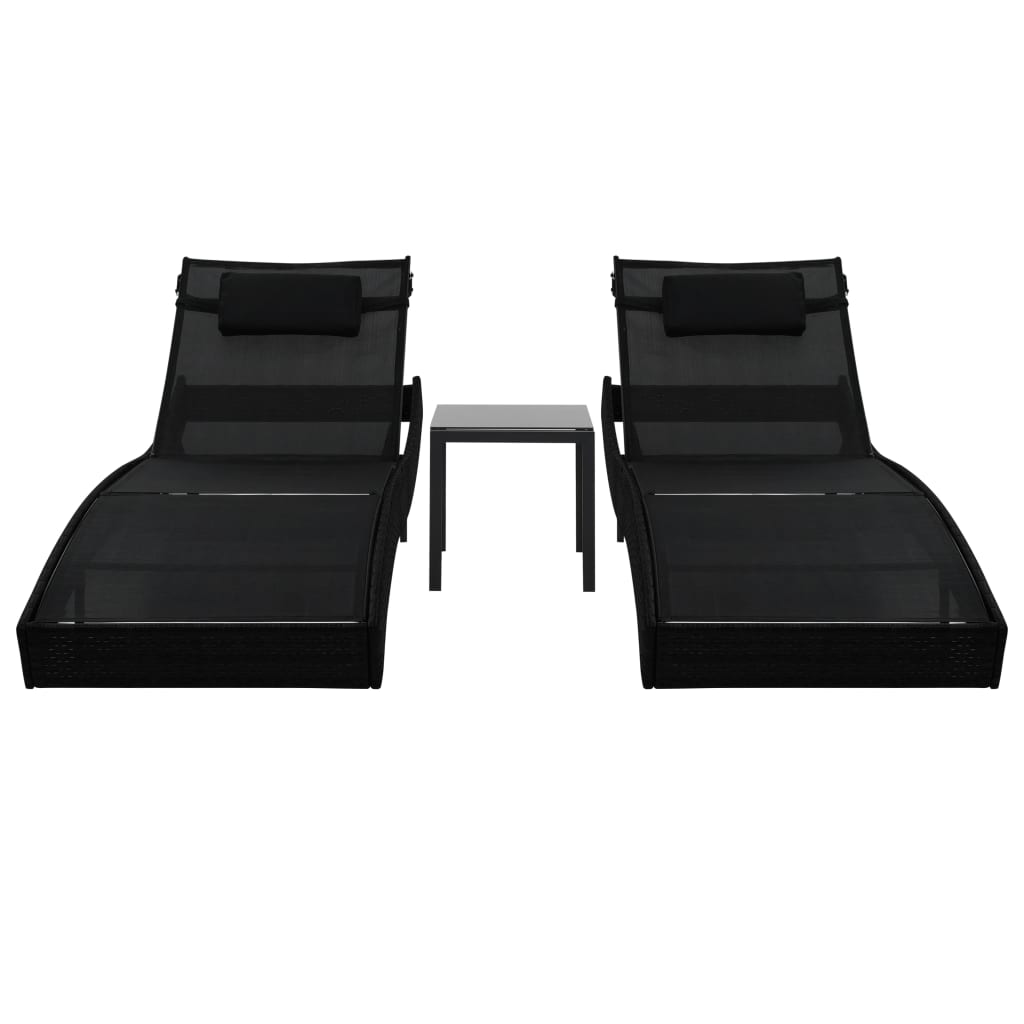 vidaXL Chaises longues lot de 2 table Résine tressée et textilène Noir