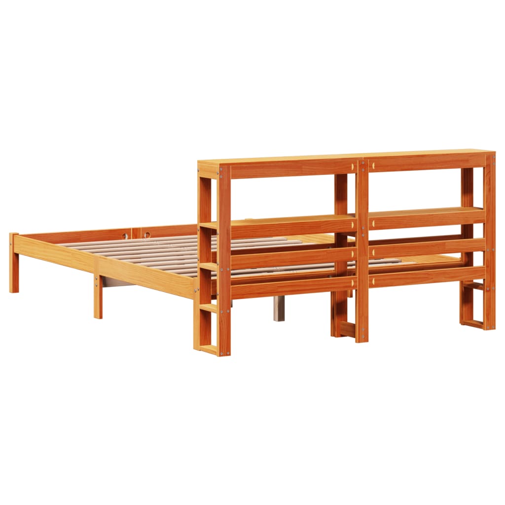 vidaXL Cadre de lit et tête de lit sans matelas cire marron 140x190 cm