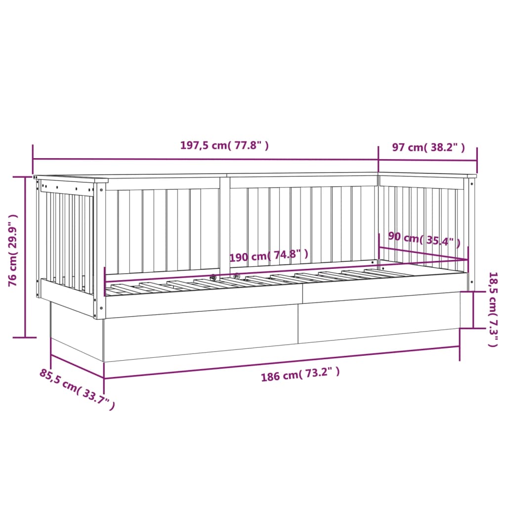 vidaXL Lit de jour sans matelas blanc 90x190 cm bois de pin massif