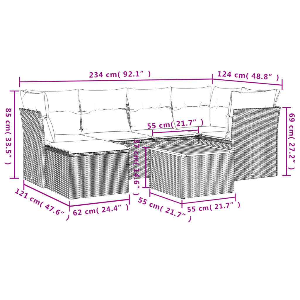 vidaXL Salon de jardin avec coussins 7 pcs beige résine tressée