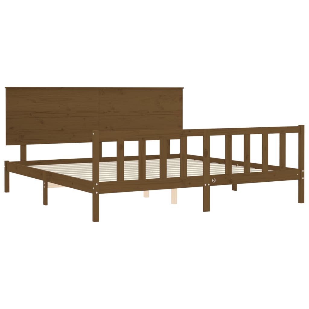 vidaXL Cadre de lit avec tête de lit marron miel 200x200cm bois massif