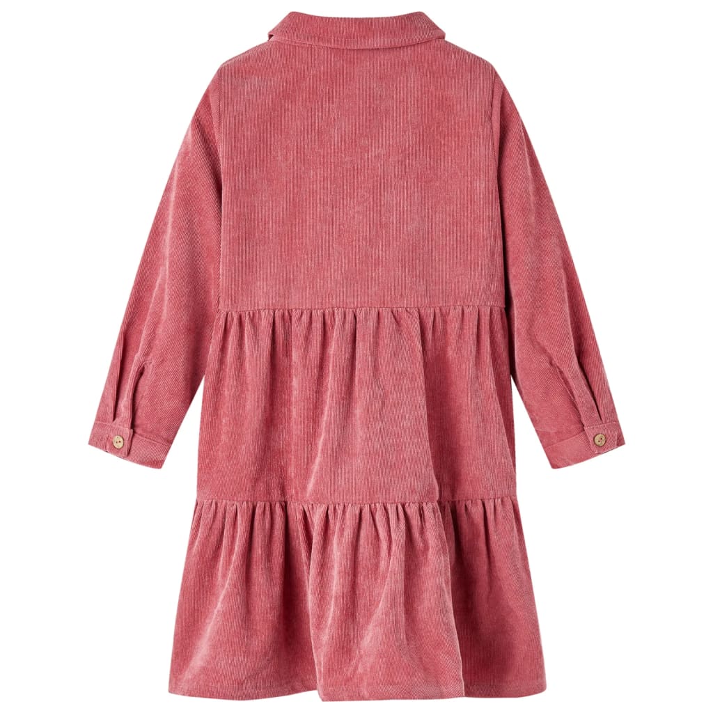 Robe enfants à manches longues velours côtelé rose ancien 140