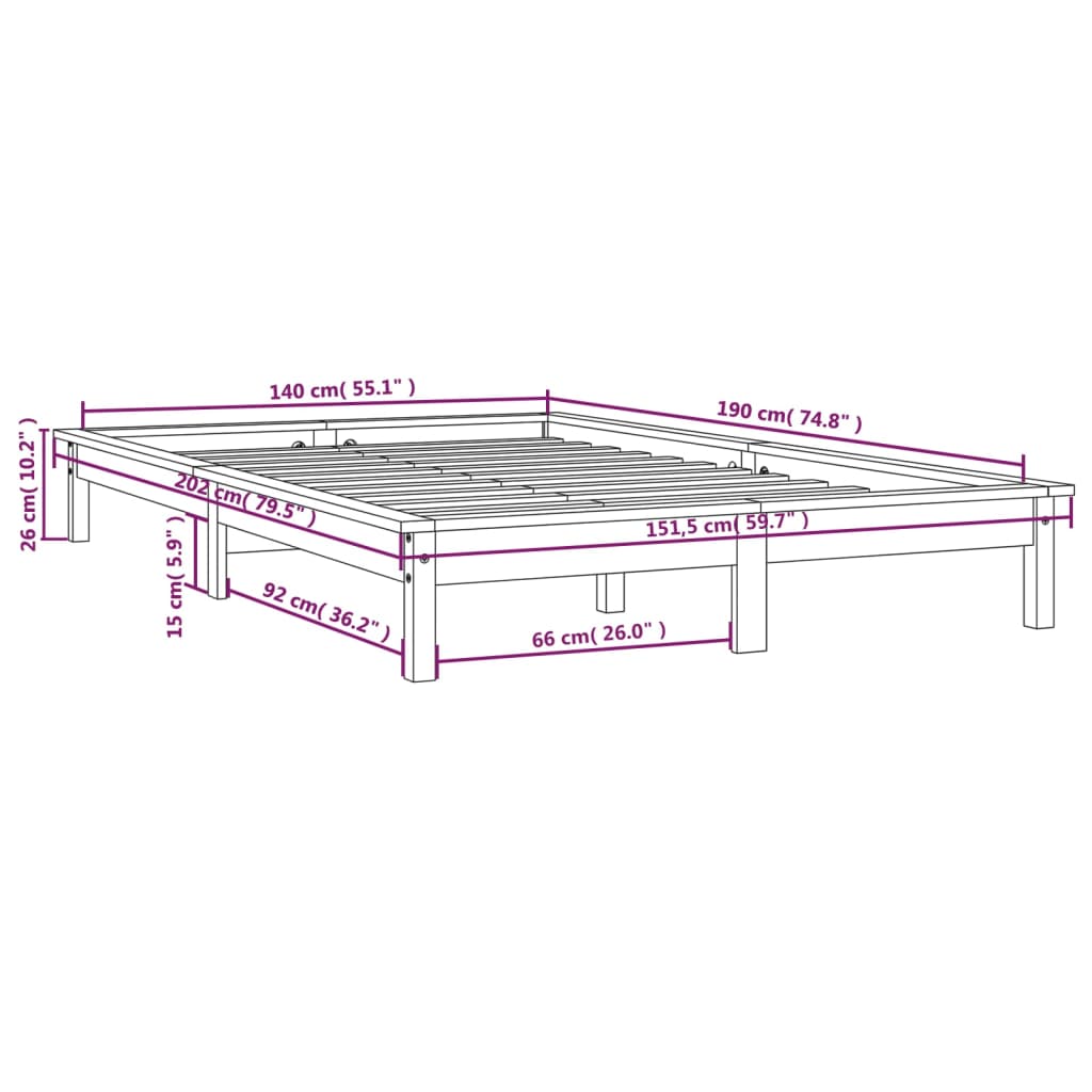 vidaXL Cadre de lit sans matelas noir 140x190 cm bois de pin massif