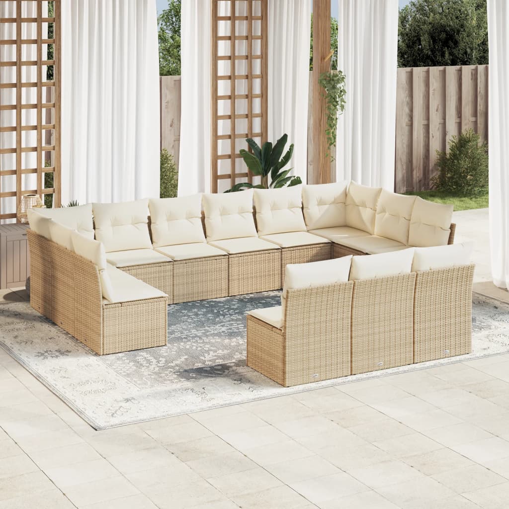 vidaXL Salon de jardin avec coussins 13 pcs beige résine tressée