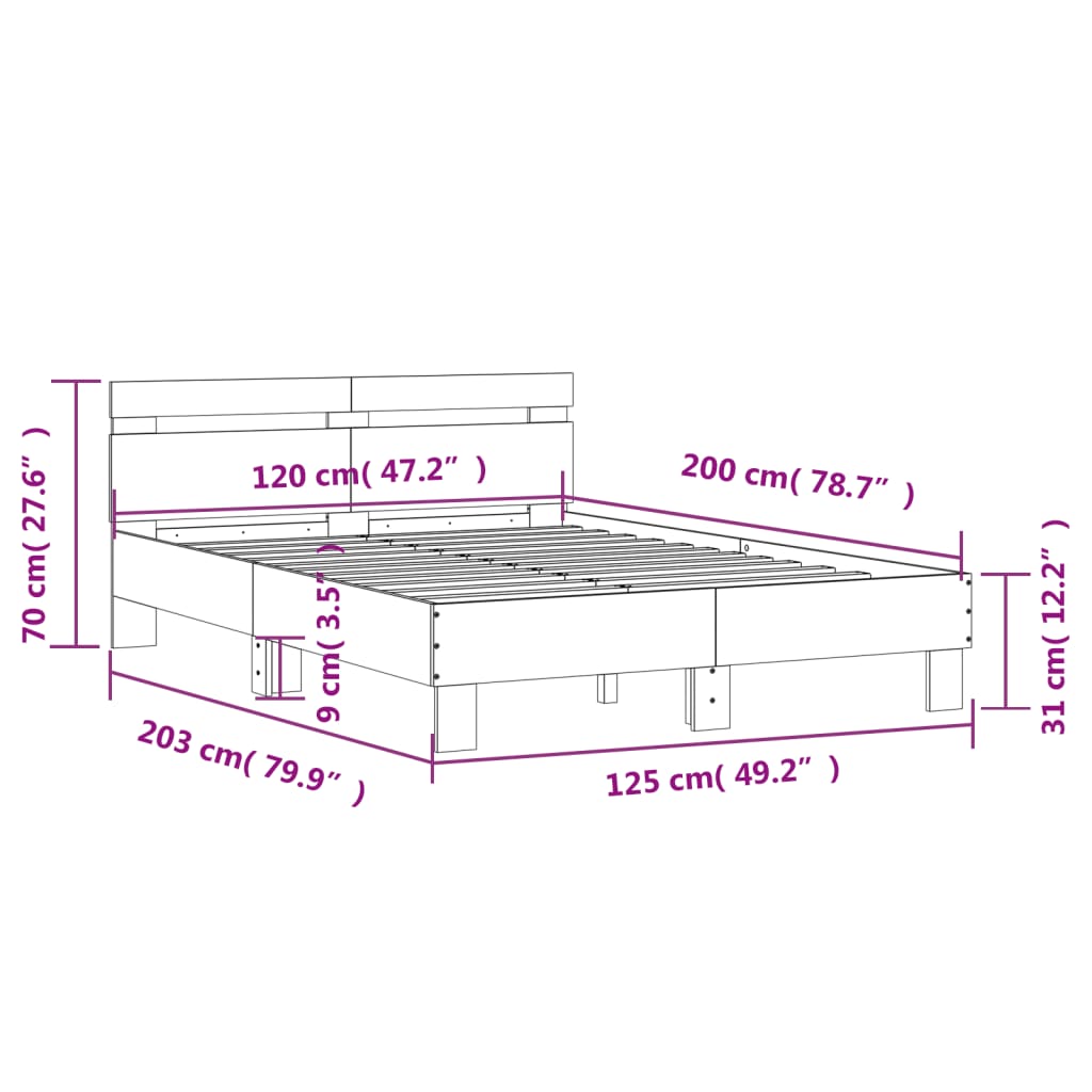 vidaXL Cadre de lit sans matelas chêne fumé 120x200 cm