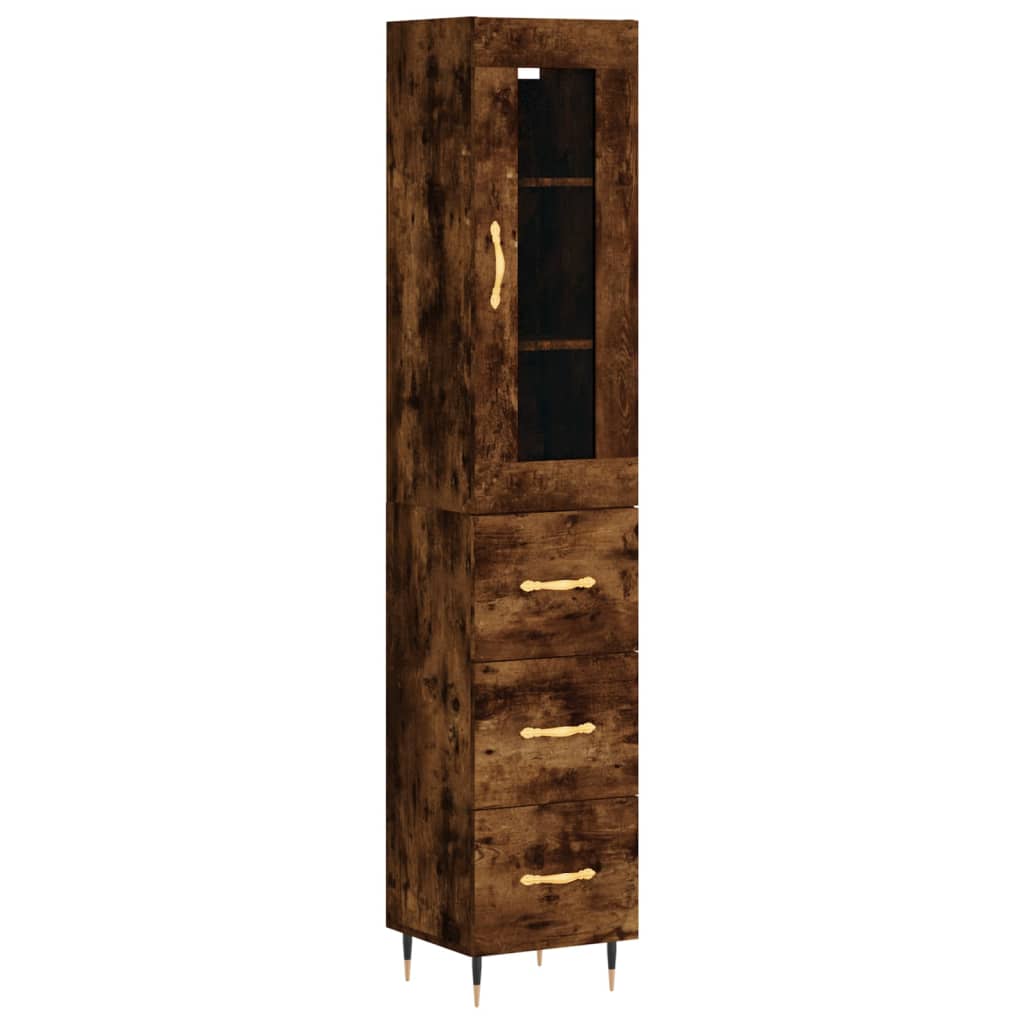 vidaXL Buffet haut Chêne fumé 34,5x34x180 cm Bois d'ingénierie