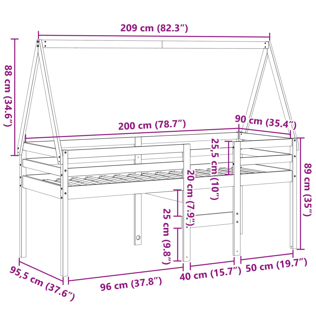 vidaXL Lit haut sans matelas 80x200 cm bois de pin massif