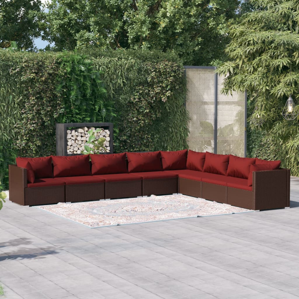 vidaXL Salon de jardin 8 pcs avec coussins résine tressée marron