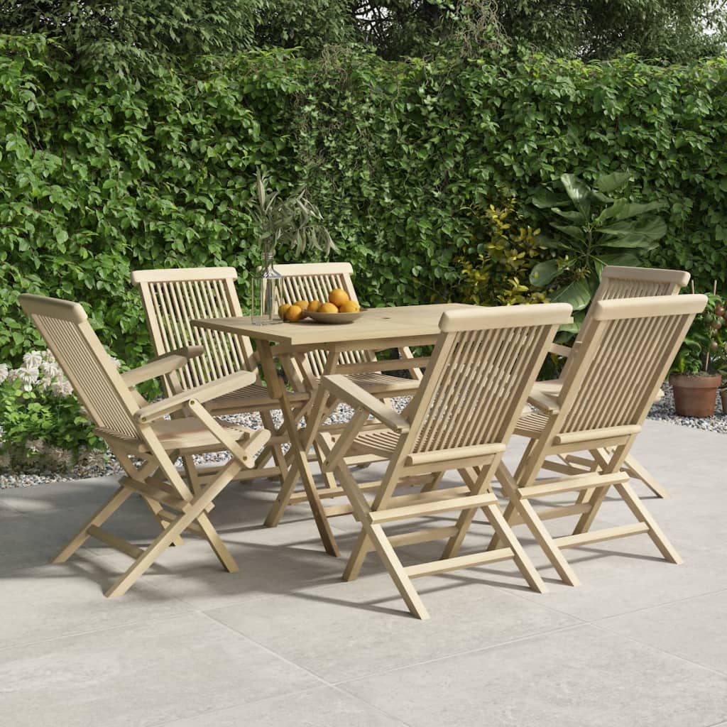 vidaXL Salon de jardin 7 pcs gris bois de teck solide