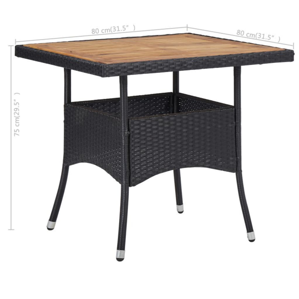 vidaXL Ensemble à manger de jardin 3 pcs Noir Résine tressée et acacia