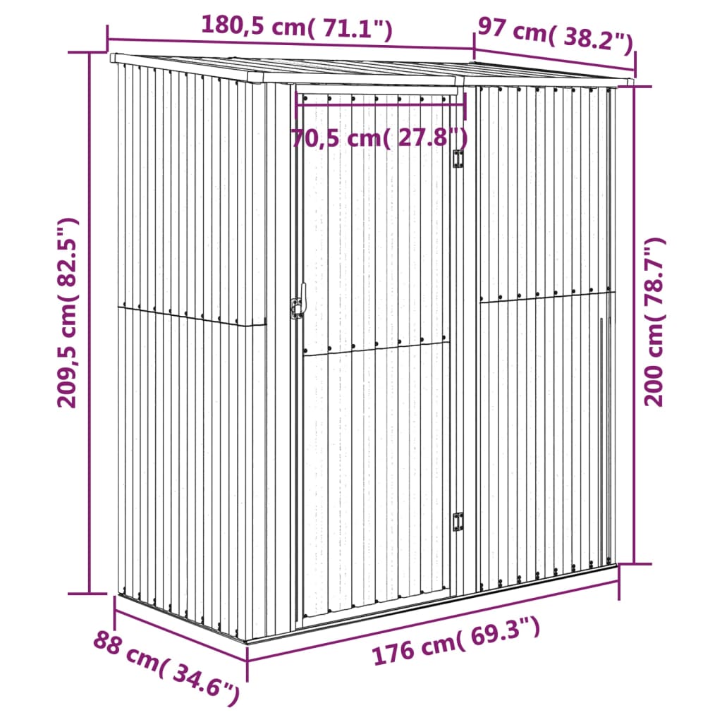 vidaXL Abri de jardin Vert 180,5x97x209,5 cm Acier galvanisé