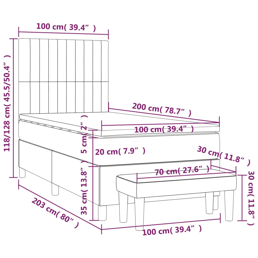 vidaXL Sommier à lattes de lit avec matelas Noir 100x200 cm Tissu