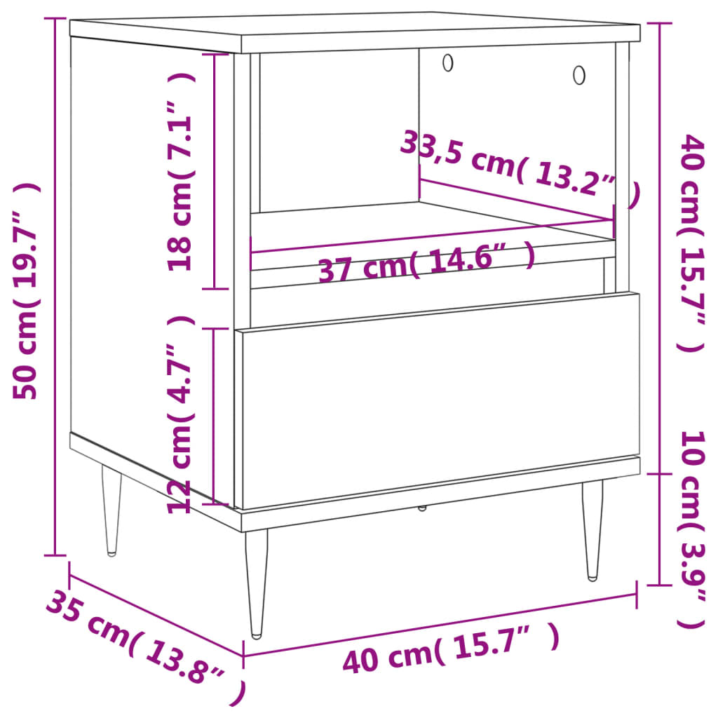 vidaXL Table de chevet Blanc 40x35x50 cm Bois d’ingénierie