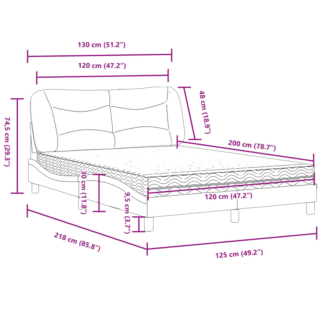 vidaXL Lit avec matelas noir 120x200 cm tissu