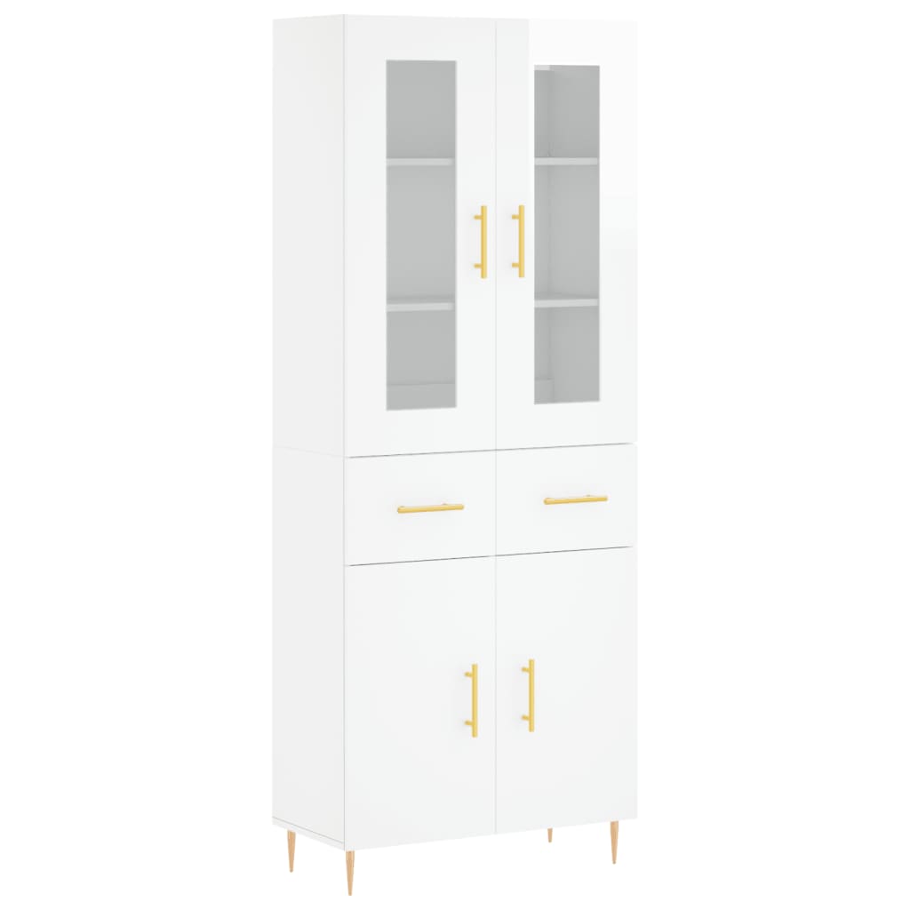 vidaXL Buffet haut Blanc brillant 69,5x34x180 cm Bois d'ingénierie