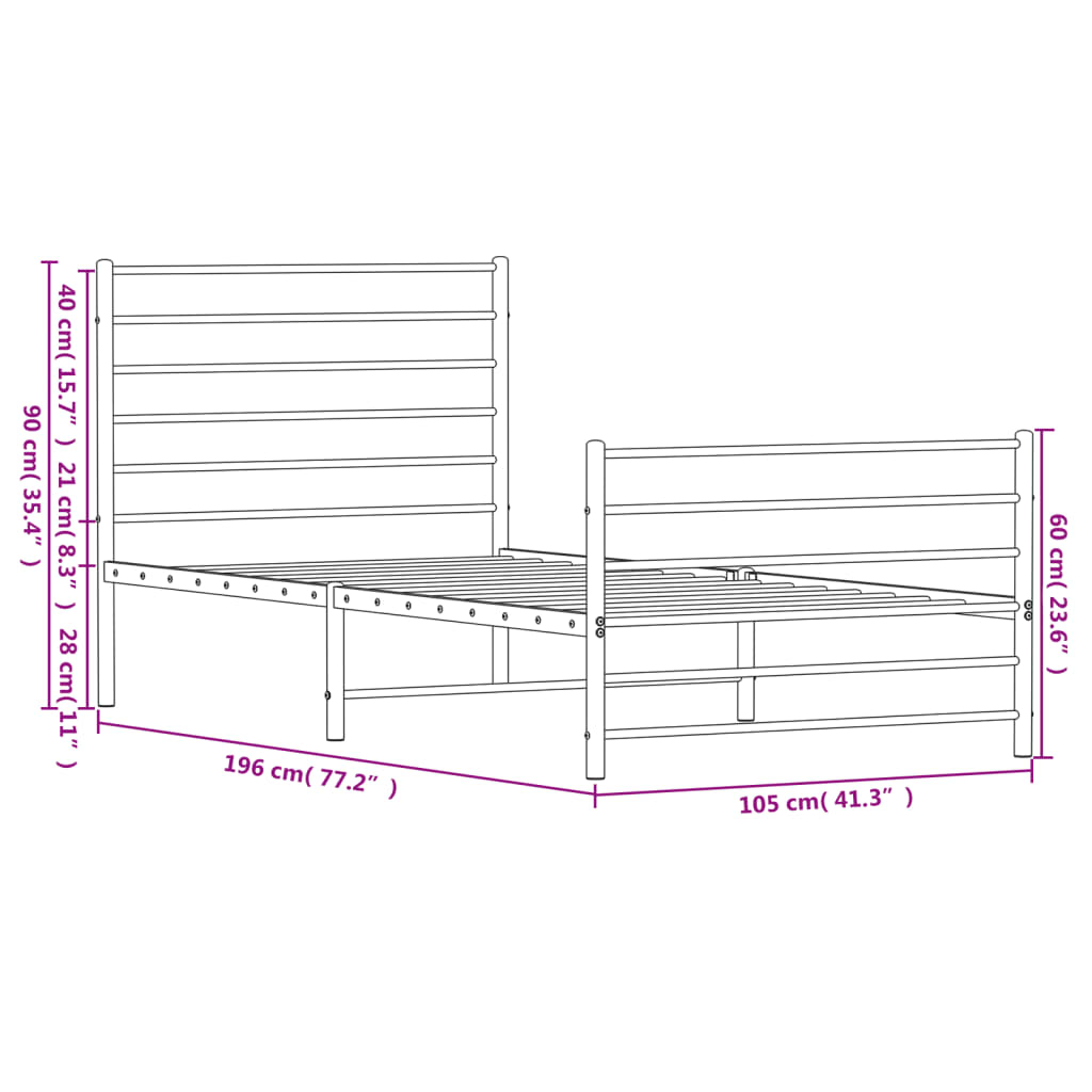 vidaXL Cadre de lit métal sans matelas et pied de lit blanc 100x190 cm