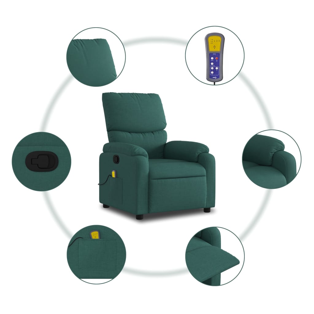 vidaXL Fauteuil de massage inclinable Vert foncé Tissu