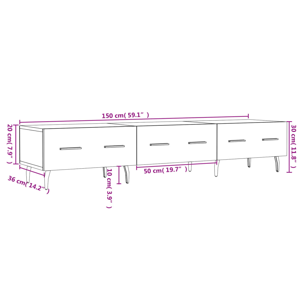 vidaXL Meuble TV chêne sonoma 150x36x30 cm bois d'ingénierie