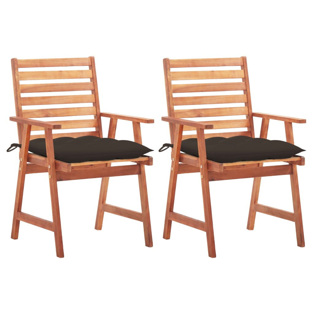 vidaXL Chaises à manger d'extérieur lot de 2 et coussins Acacia massif